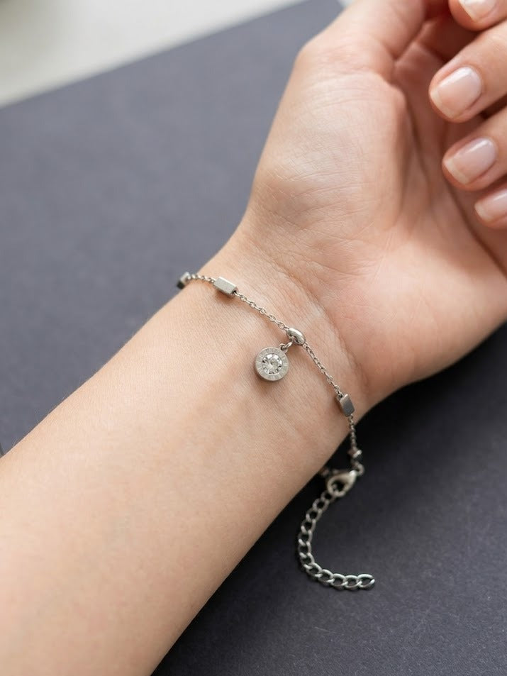 Celestial Silver Roman Numeral Crystal Bracelet