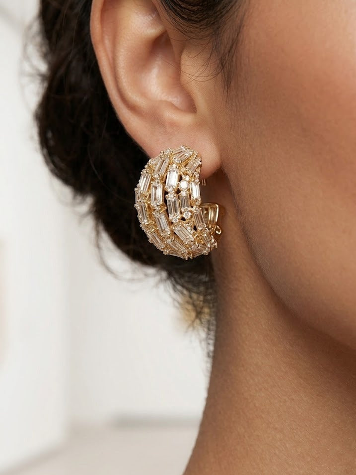 Golden Era Baguette Crystal Statement Hoops