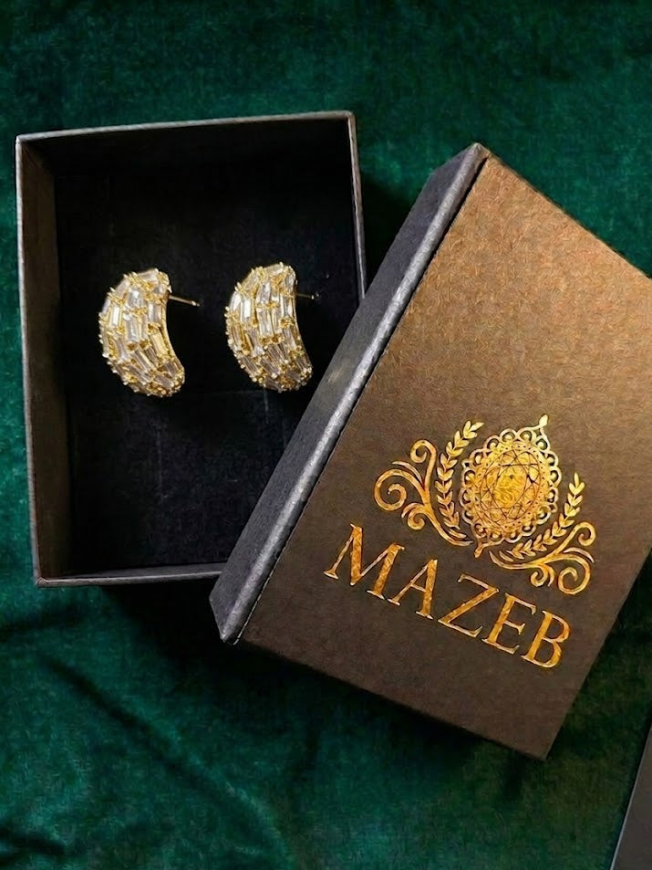 Golden Era Baguette Crystal Statement Hoops