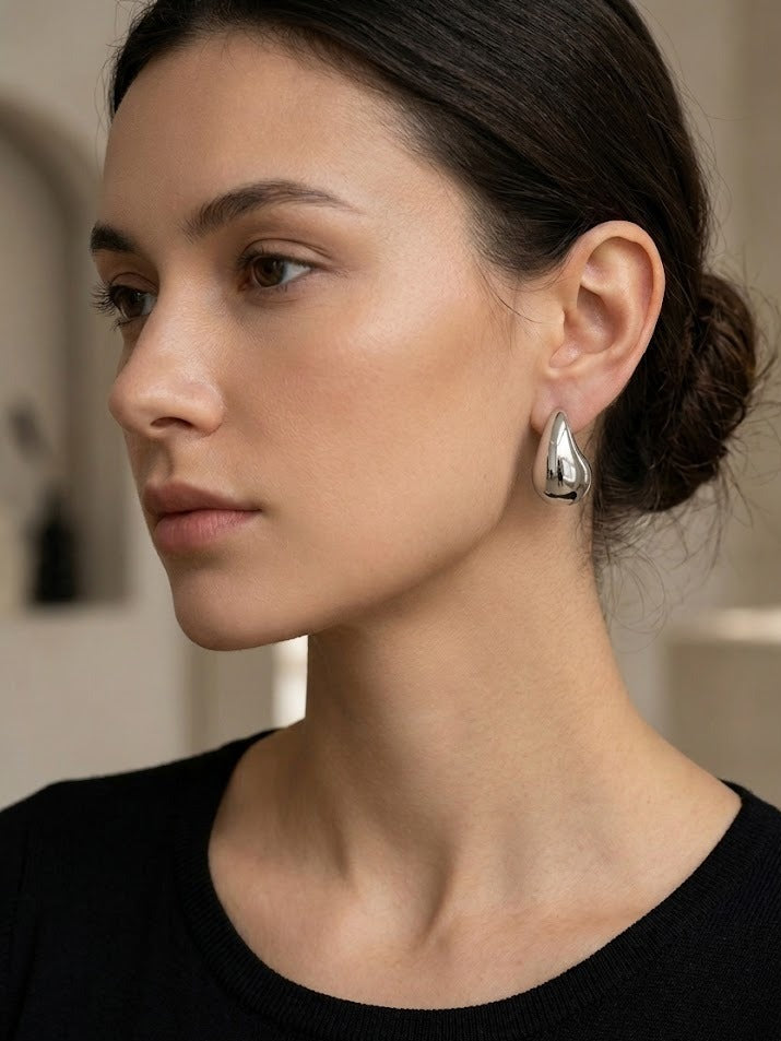 Liquid Silver Sculptural Teardrop Earrings