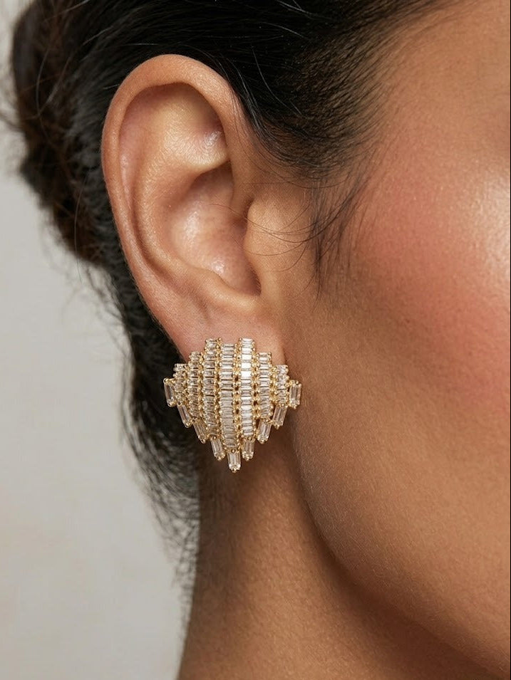 Gilded Majesty Baguette Crystal Shield Studs