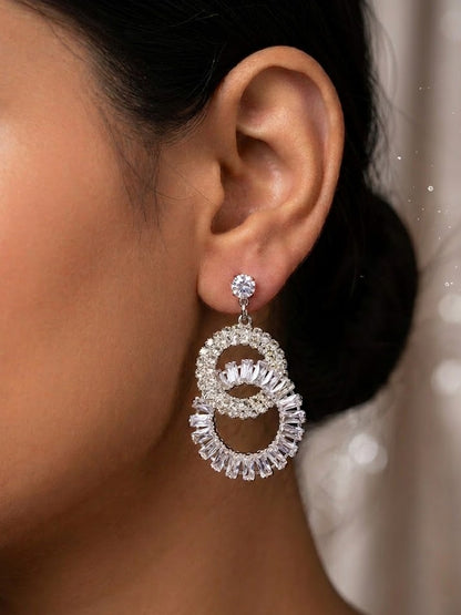 Silver Symphony Interlocking Crystal Drop Earrings