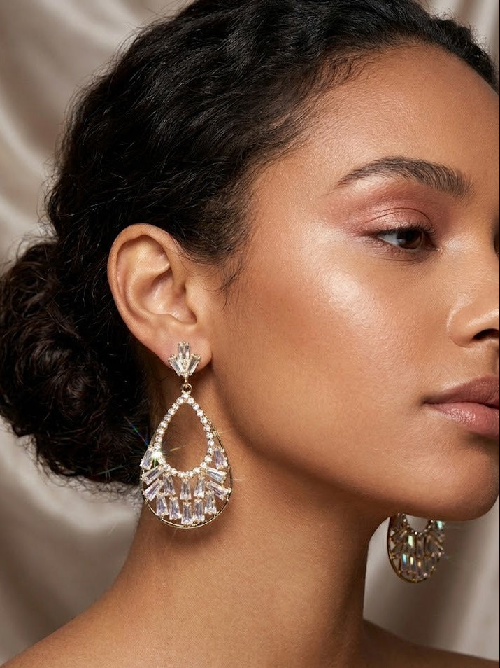 Gilded Grace Baguette Crystal Teardrop Earrings
