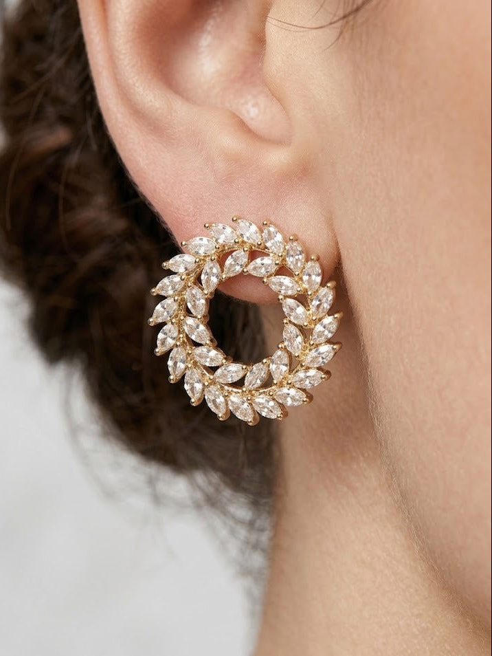 Golden Laurel Marquise Crystal Wreath Earrings