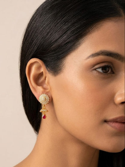Empress Floral Gold Jhumka with Ruby Red Drop