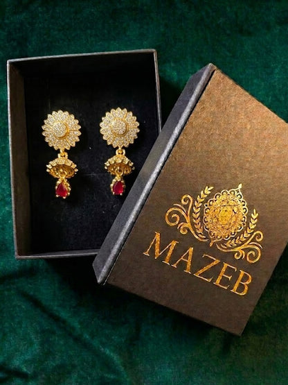 Empress Floral Gold Jhumka with Ruby Red Drop