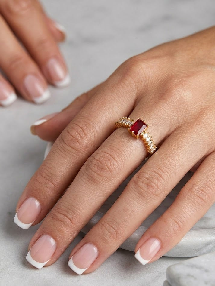Gold Adjustable Ring with Red Stone – MR‑003