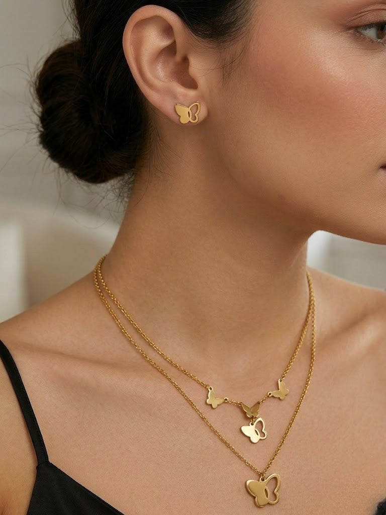Double Layer Butterfly Necklace — Golden Wings Edition